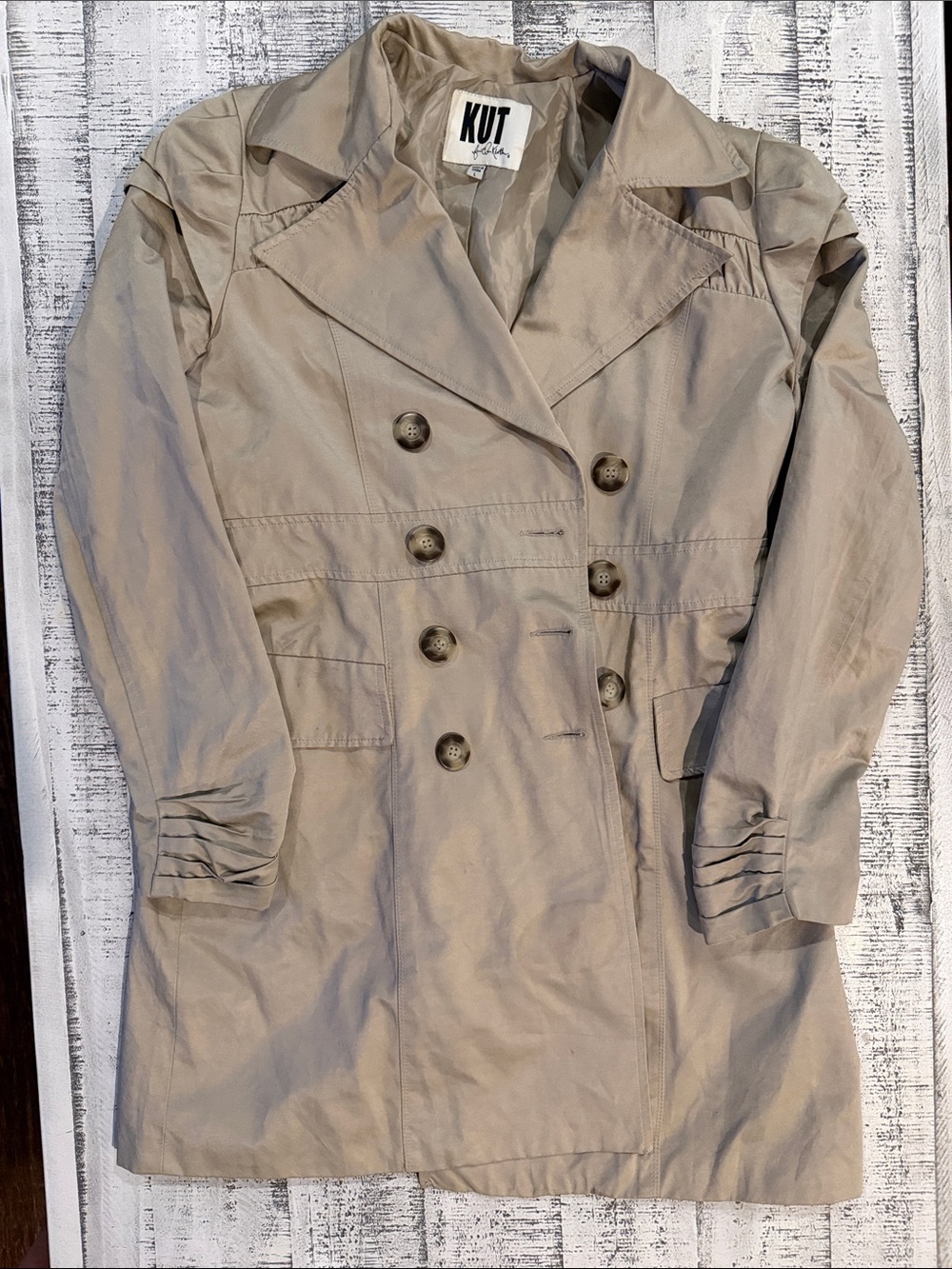 Kut from the Kloth Taupe Double-Breasted Trench Coat
